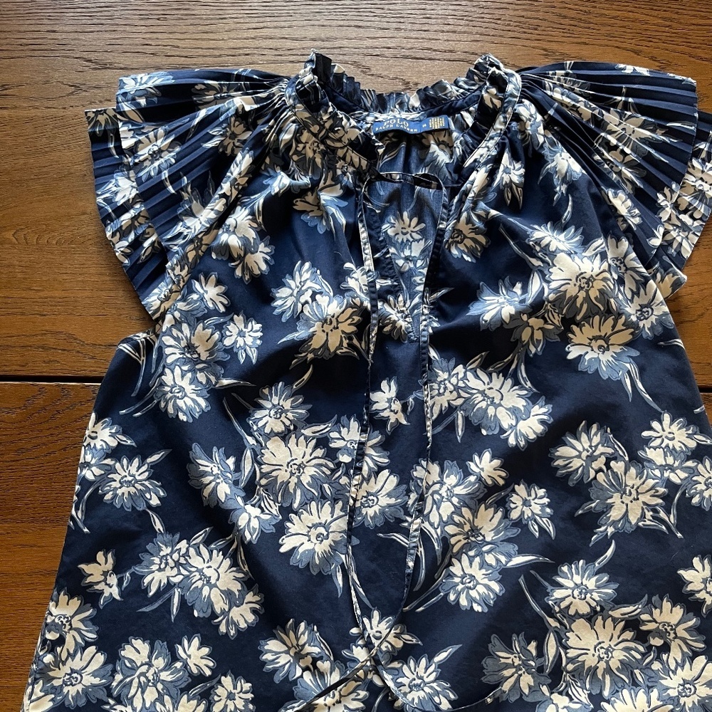 Polo by Ralph Lauren Navy and White Floral Peasant Blouse